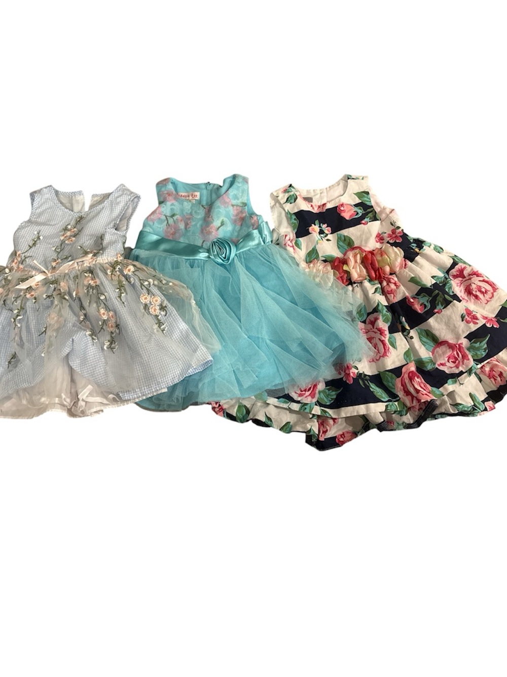 Girls Floral Party Dress bundle - Blue, Aqua, Navy 18m